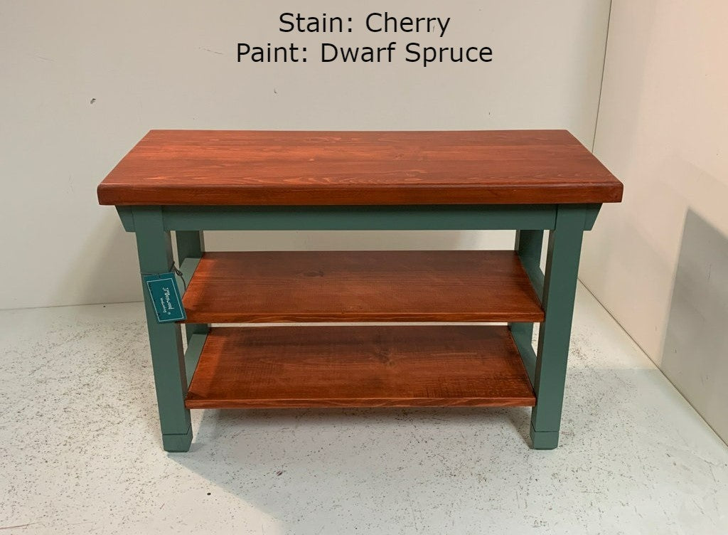 Two Shelf Bench with Stained Shelves