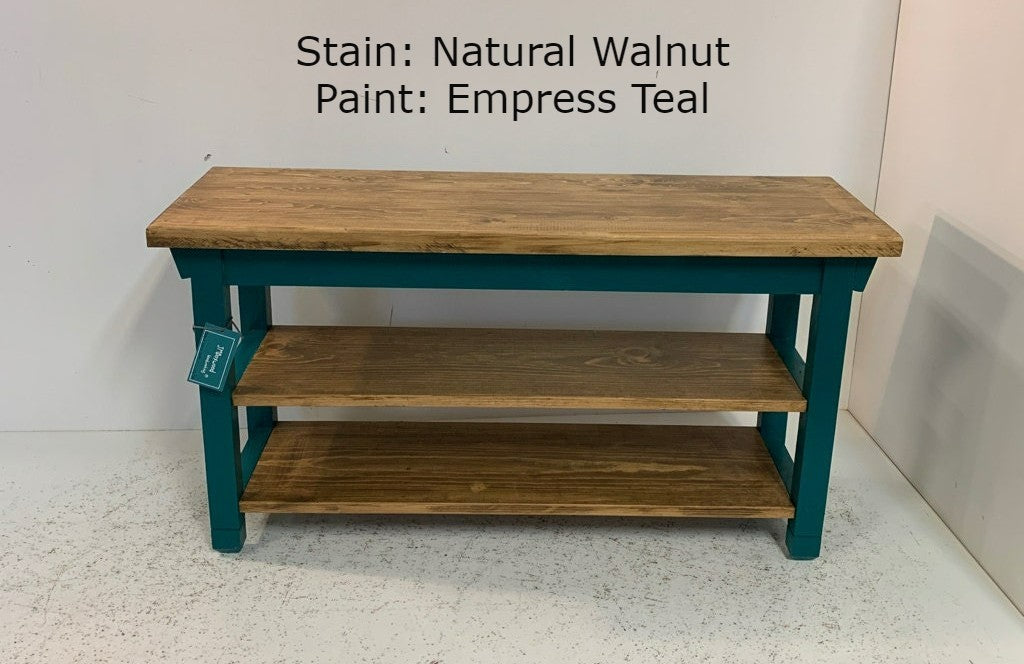 Two Shelf Bench with Stained Shelves