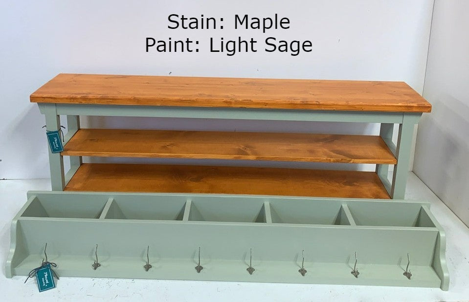 Two Stained Shelf Bench & Coat Rack Cubbie Set